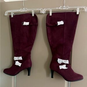 Suede Burgundy Knee-High Boots